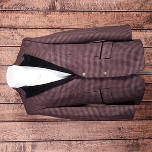 Haggar Mens Velvet Trimmed Red Gray and Black Tartan Blazer Excellent Condition